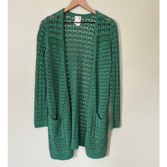 Anthropologie Far Away From Close Green Open Knit Cardigan Size Small - Picture 2 of 10